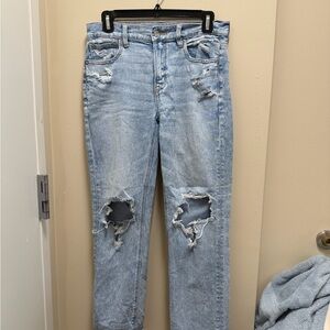 American Eagle Outfitters Light Blue Distressed Straight Leg Jeans